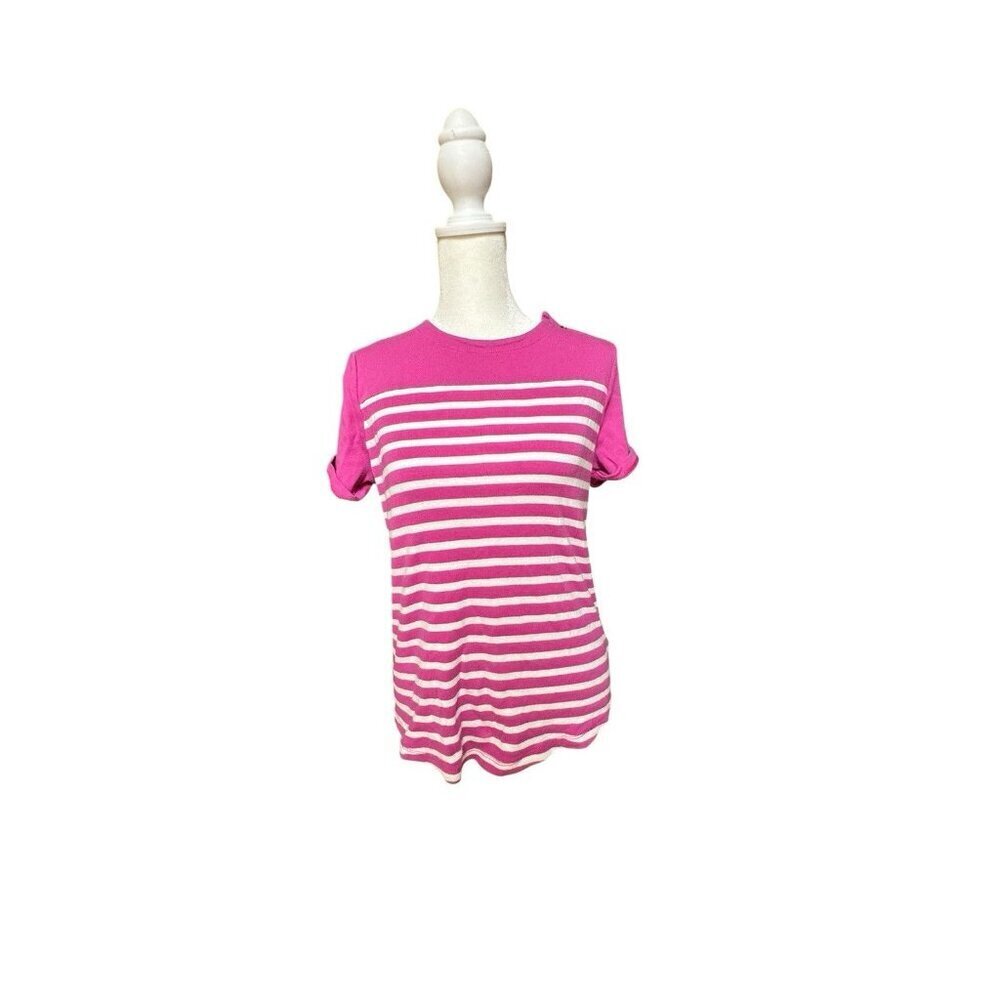 Lauren Ralph Lauren Pink White Striped Short Sleeve Top Size M